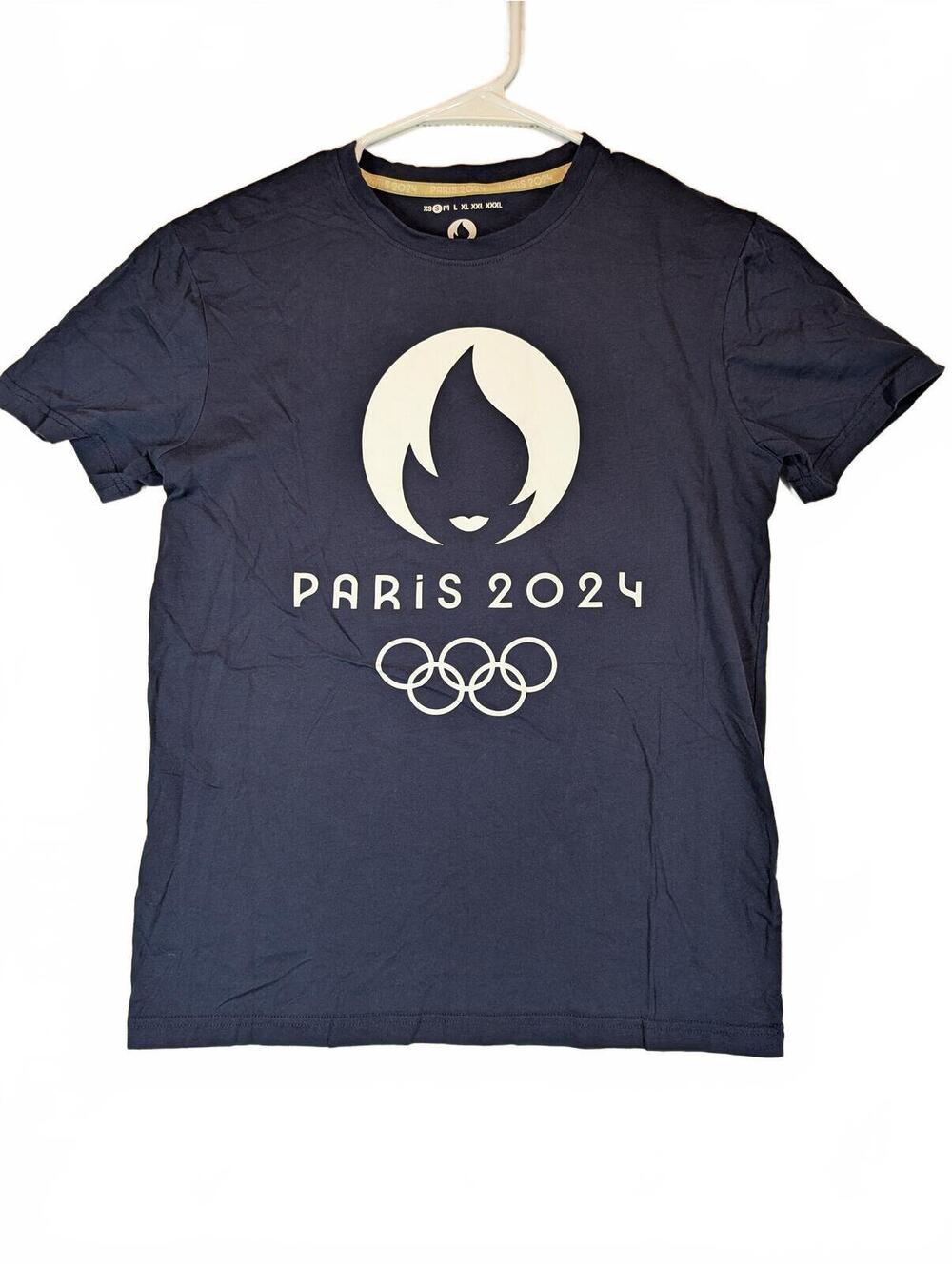 Paris 2024 Olympic Games Logo Graphic T-Shirt Navy Official Crewneck Mens Small